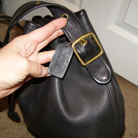 Vintage COACH black leather bucket bag Drawstring closure - Picture 7 of 12